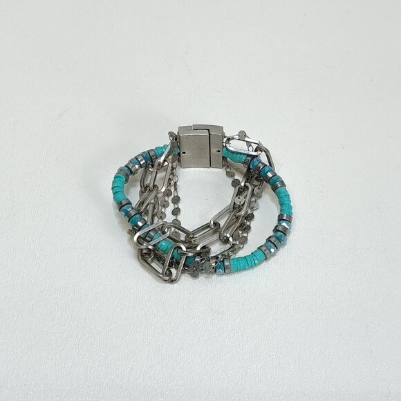 Turquoise & Silver Colored Bracelet Multi-Strand Magnetic Clasp Not Sterling - Picture 5 of 7